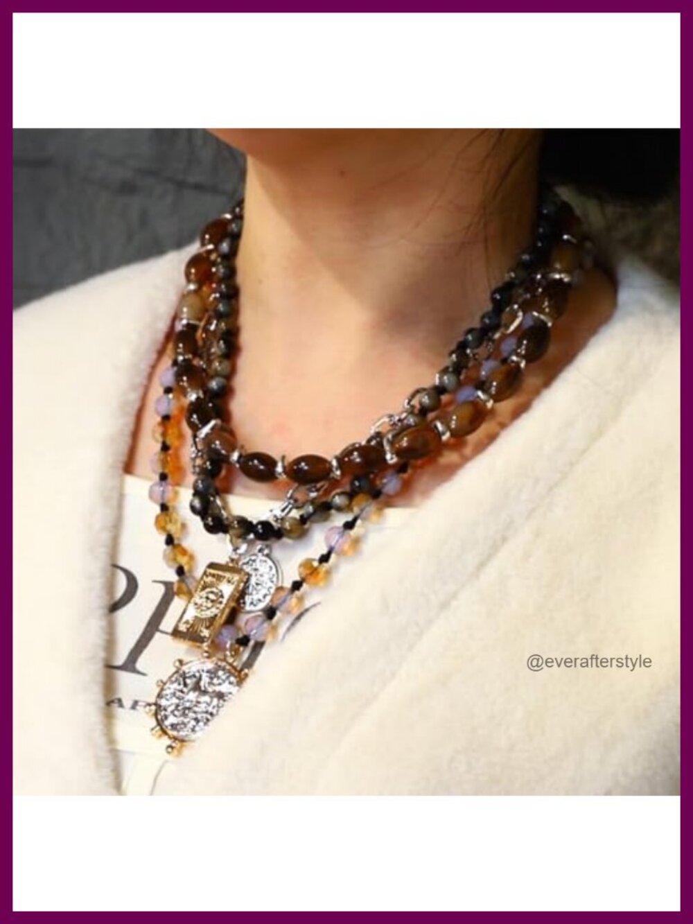 Bohemian Multi-Layer Beaded Coin Necklace, Vintage Gold-Plated Pendant Chain - Picture 3 of 5